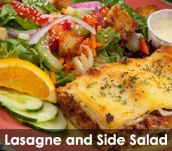 Fezziwig's Cafe-Bakery Kelowna Lasagne and Side Salad